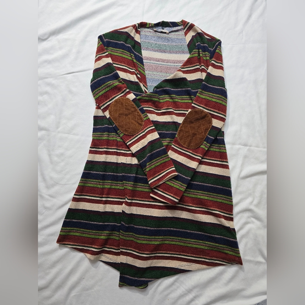 Gilli Striped Elbow Patch Open Drape Cardigan size M/L - Picture 5 of 7